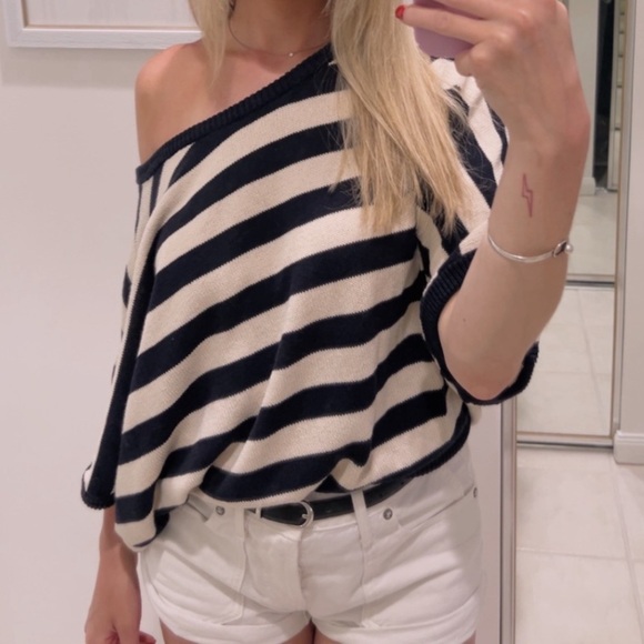 Anthropologie Sweaters - Anthropologie Striped Off Shoulder Top